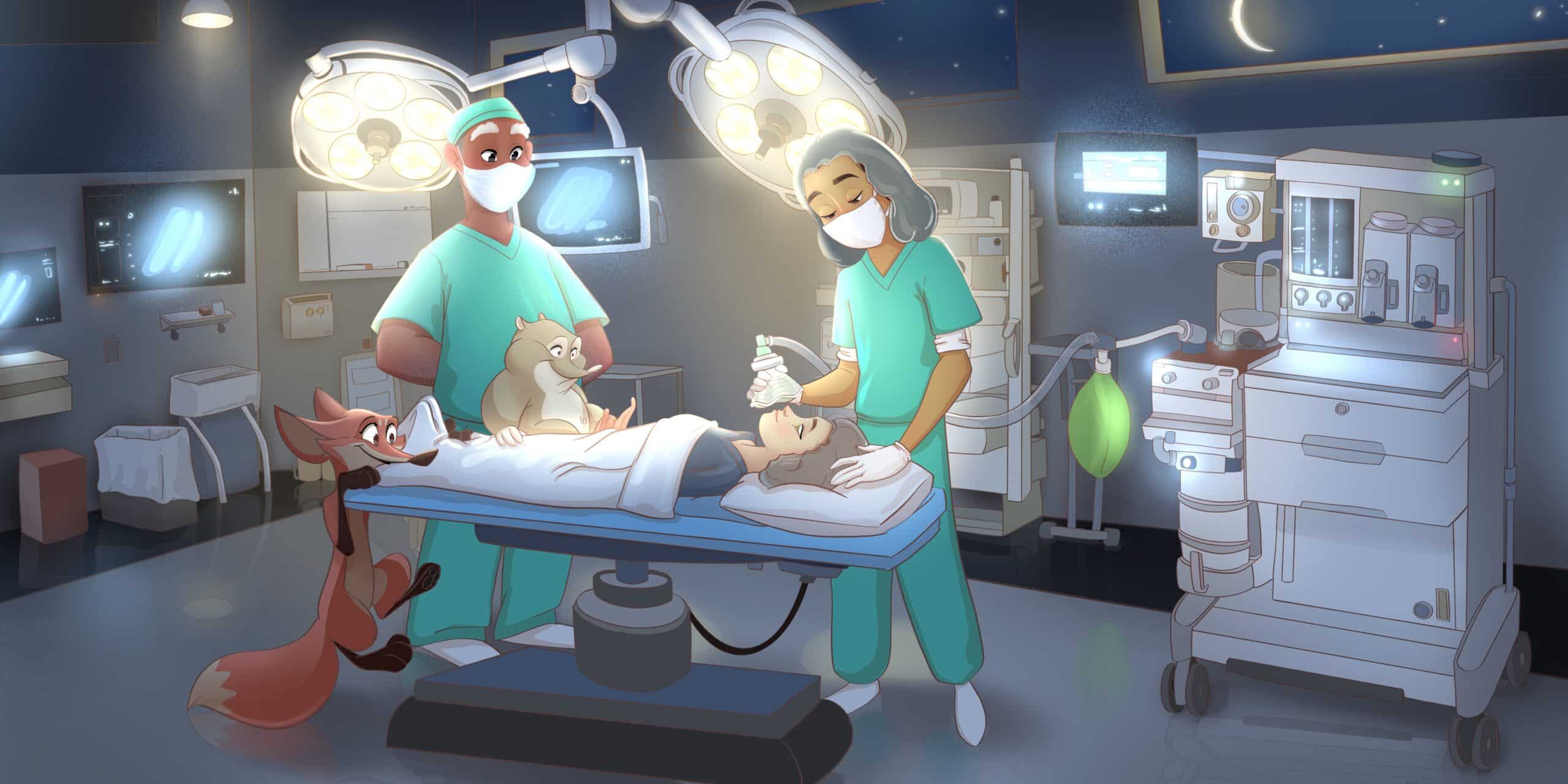 cartoon of child undergoing surgery